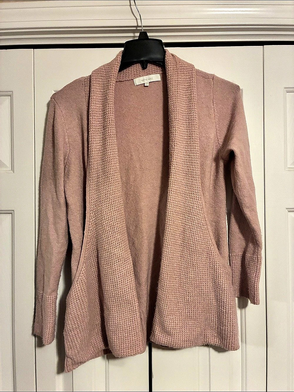 Verve Ami Open Front Waffle Knit Cardigan Pink Medium